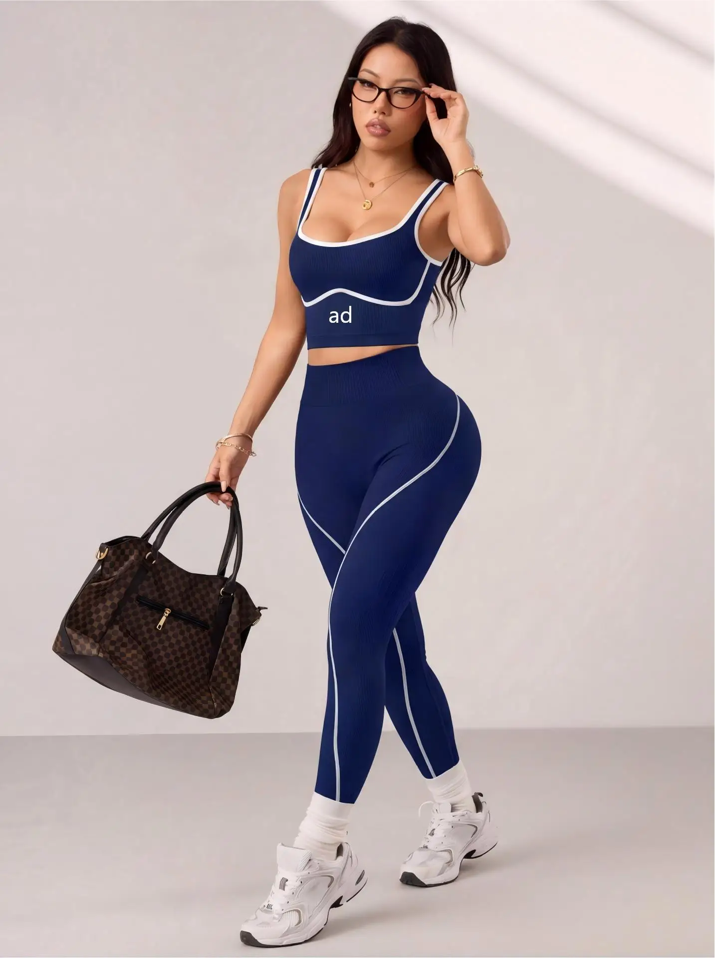 2-piece seamless yoga pants set, women's contrasting sports fitness set, fitness vest, high waist peach hip pants