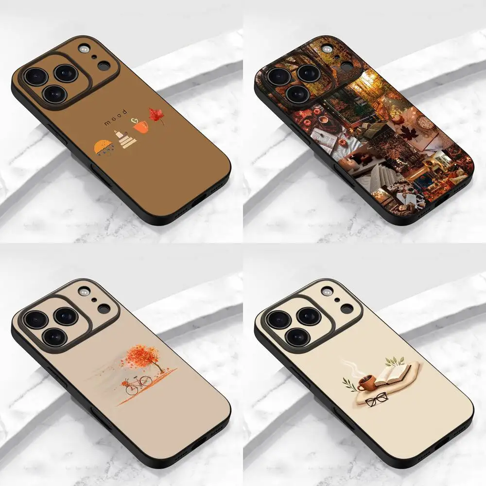 

Autumn Leaves Coffee Book Phone Case For iPhone 17,16,15,14,13,12,11,Pro,Max,Plus,E,Air,Mini Protective Black Cover