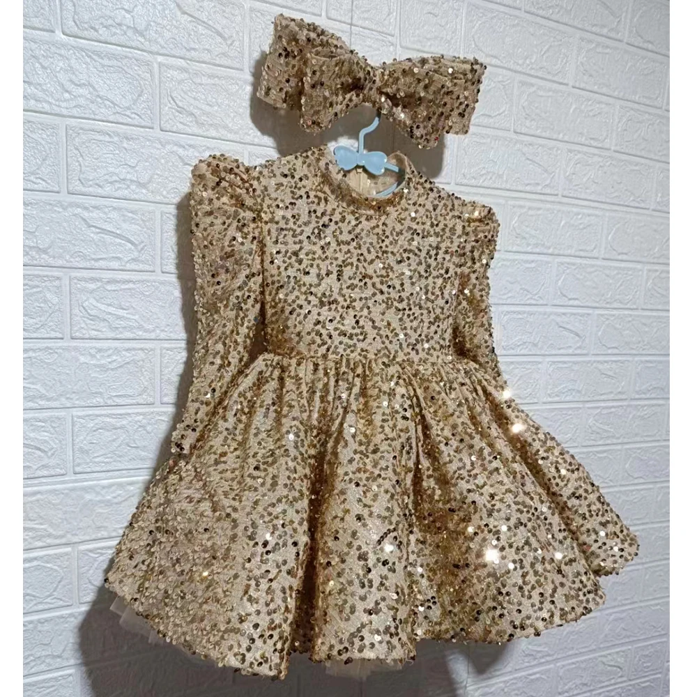 Luxury Sequined Ball Gown Birthday Party Frock Teen 9 10 Year 2022 Robe Princess Perform Girl Dress