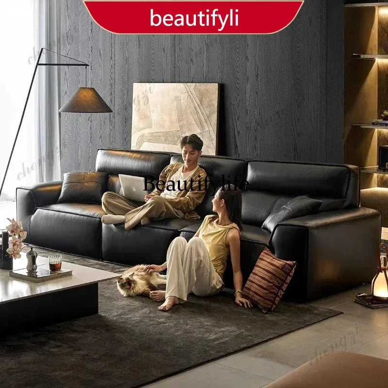 45 Couch Home Furniture Sectional Sofa Modern Luxury Big Black Cow Black Sofa Genuine Leather Living Room Sofas And Seating