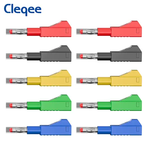Cleqee P10043 10PCS 4MM 바나나 플러그 인라인 DIY 조립 테스트 리드 용 스택 가능 안전 개폐식 커넥터 솔더