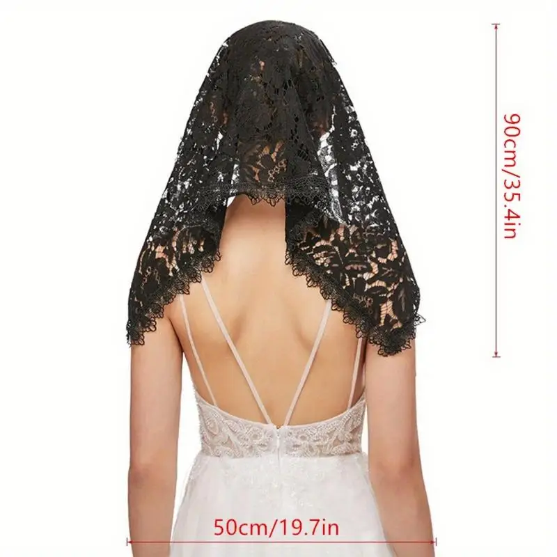 Lady Triangle Flowers Mantilla Veil Women Floral Lace Chapel Veil Scarf Wrap Latin Mass Head Covering Shawls for Bride