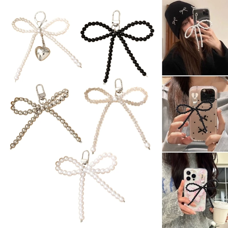 Fashion Pearl Bowknot Keychain Pendant Fashion Hanging Ornament Pendant Keyring Backpack Decoration Charm Jewelry for Girl Women