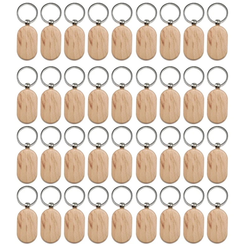 50 Pieces Blank Wooden Key Tag Key Engraving Blanks Unfinished Wood Keychain Key Ring Key Tags For DIY Crafts Style 16