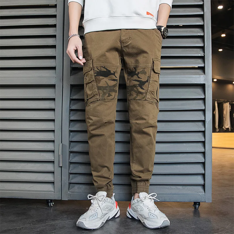 ملابس عمل رجالية لربيع وخريف 2025 سراويل البضائع القطنية سميكة متعددة الجيوب فضفاضة تناسب ملابس الشارع الشهير باللون الأخضر العسكري #6