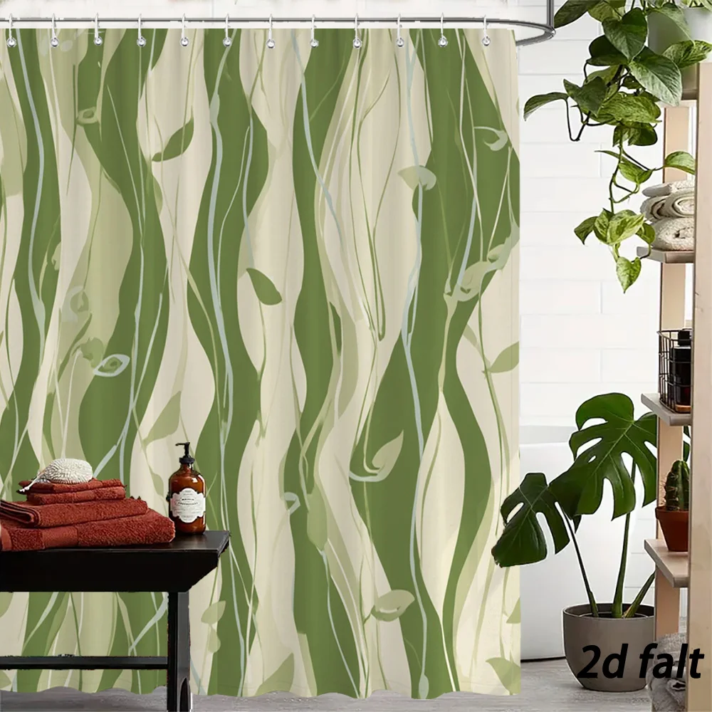 Green Botanical Shower Curtain 1pc Polyester 2D Flat Print 70.8x70.8