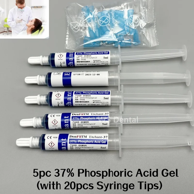 5pc Dental 37% Dentex Phosphoric Acid Etching Gel Dental Etchant Gel Agent Bond Teeth Glue Dentist Adhesive Material 5ML/Syringe