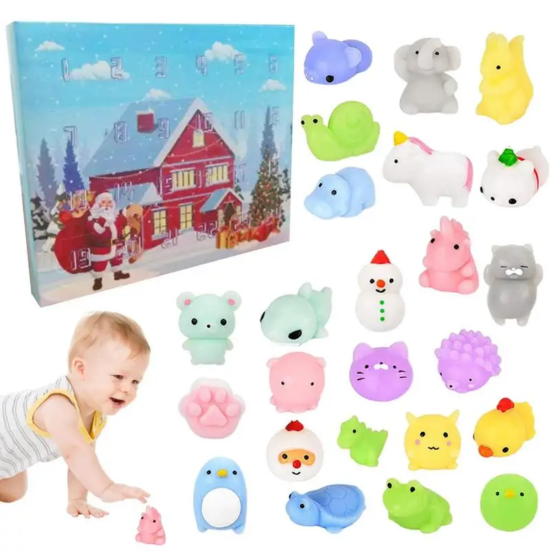 Christmas Advent Calendars Mini Rubber Animals Cute Decompressions Toys 2025 New Year Countdown Advent Christmas Gift Box