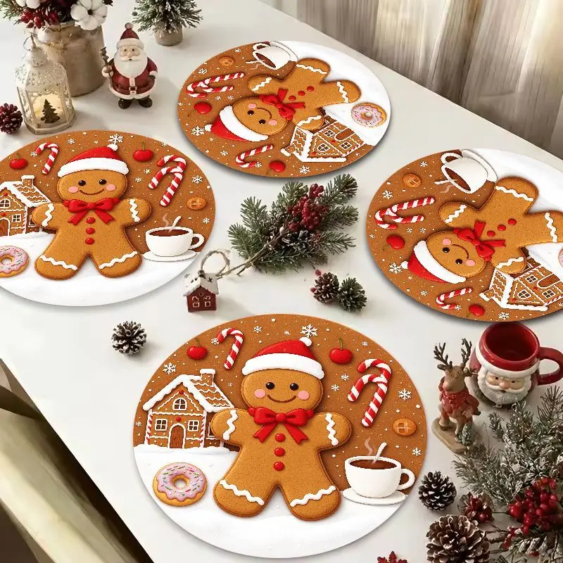 VIKAMA Gold Bells Poinsettia Round Placemat, 3 Designs, Table Mat for Kitchen Dining Party