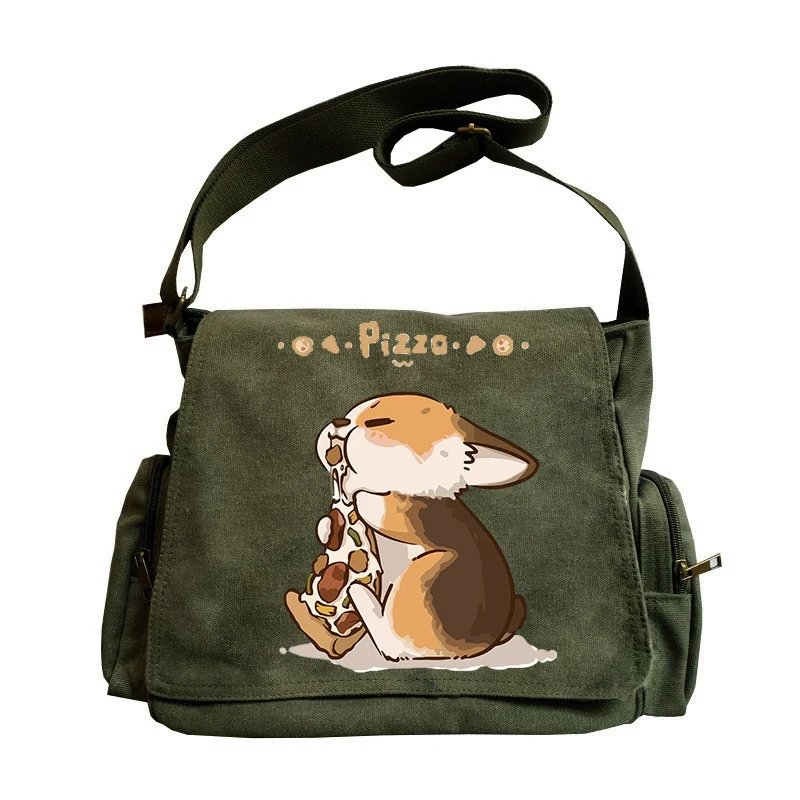 

Женская сумка-мессенджер, повседневная парусиновая сумка-тоут для подростков, сумка через плечо с мультяшным принтом корги, сумки через плечо