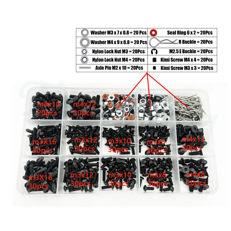 Juego de caja de tornillos para coche teledirigido, herramienta de reparación de piezas, para 1/8, 1/10, HSP, Traxxas, TRX-4, Tamiya, CFX, MST, HPI, Kyosho, D90, Scx10, D110, AXIAL, D110