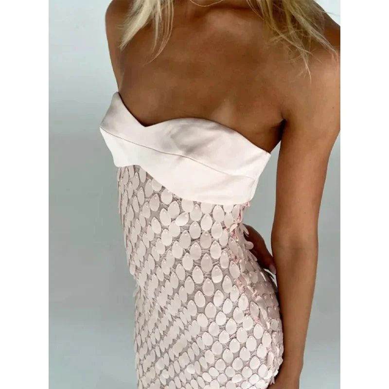 JINIA Urban Sequined Long Dress Women Sexy Solid Tube Sleeveless Party Female Dresses 2025 Summer Lady Patchwork Vacation Robes