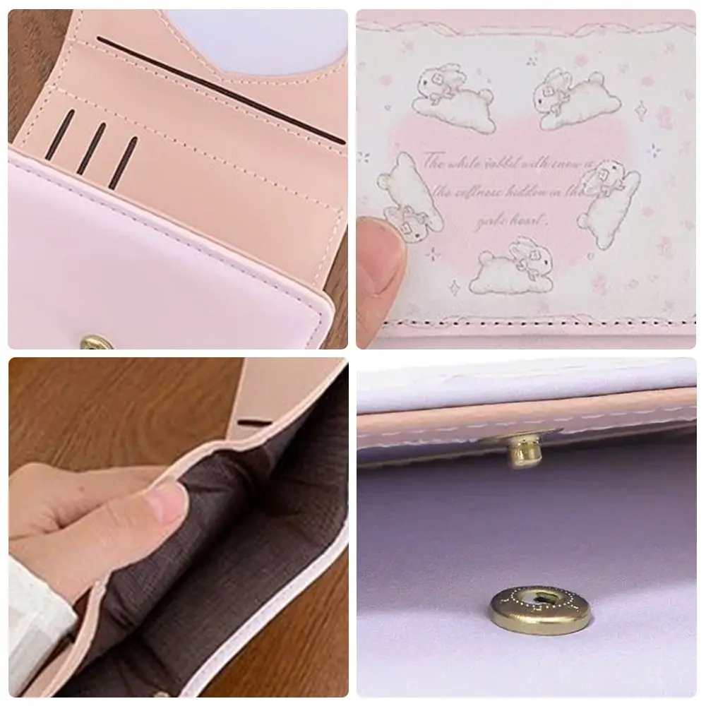 Monedero con estampado de conejo bonito, tarjetero impermeable de cuero PU, billetera corta