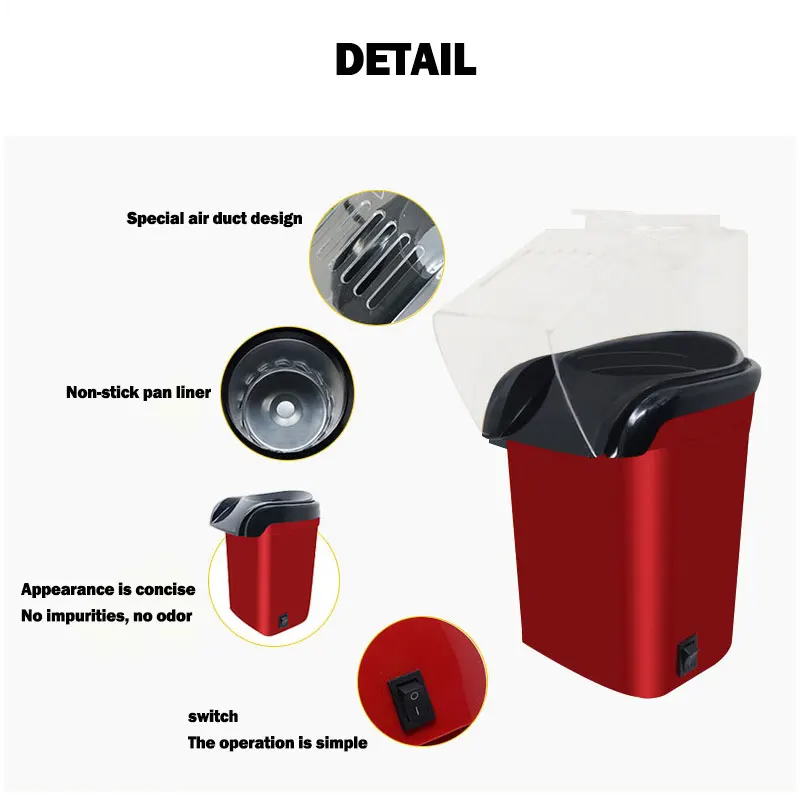 มินิไฟฟ้า Popcorn Maker เครื่อง1200W อัตโนมัติ Healthy Gift Idea สำหรับเด็ก Home-Made DIY Popcorn ภาพยนตร์ Snack