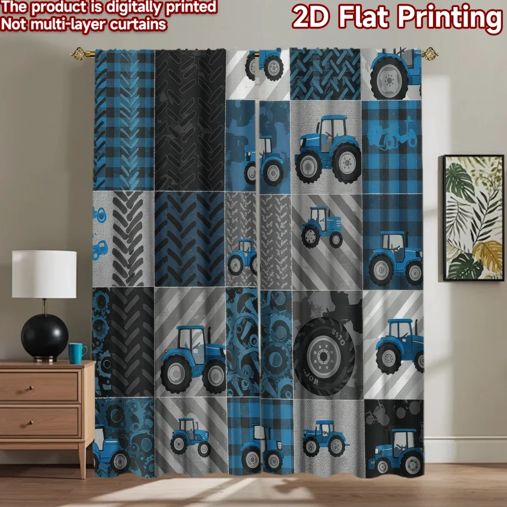 

1pc 2D flat Photography Backdrop Party Backdrop Blue Tractor Squares 100% Polyester Party Decorations Use for Holiday
