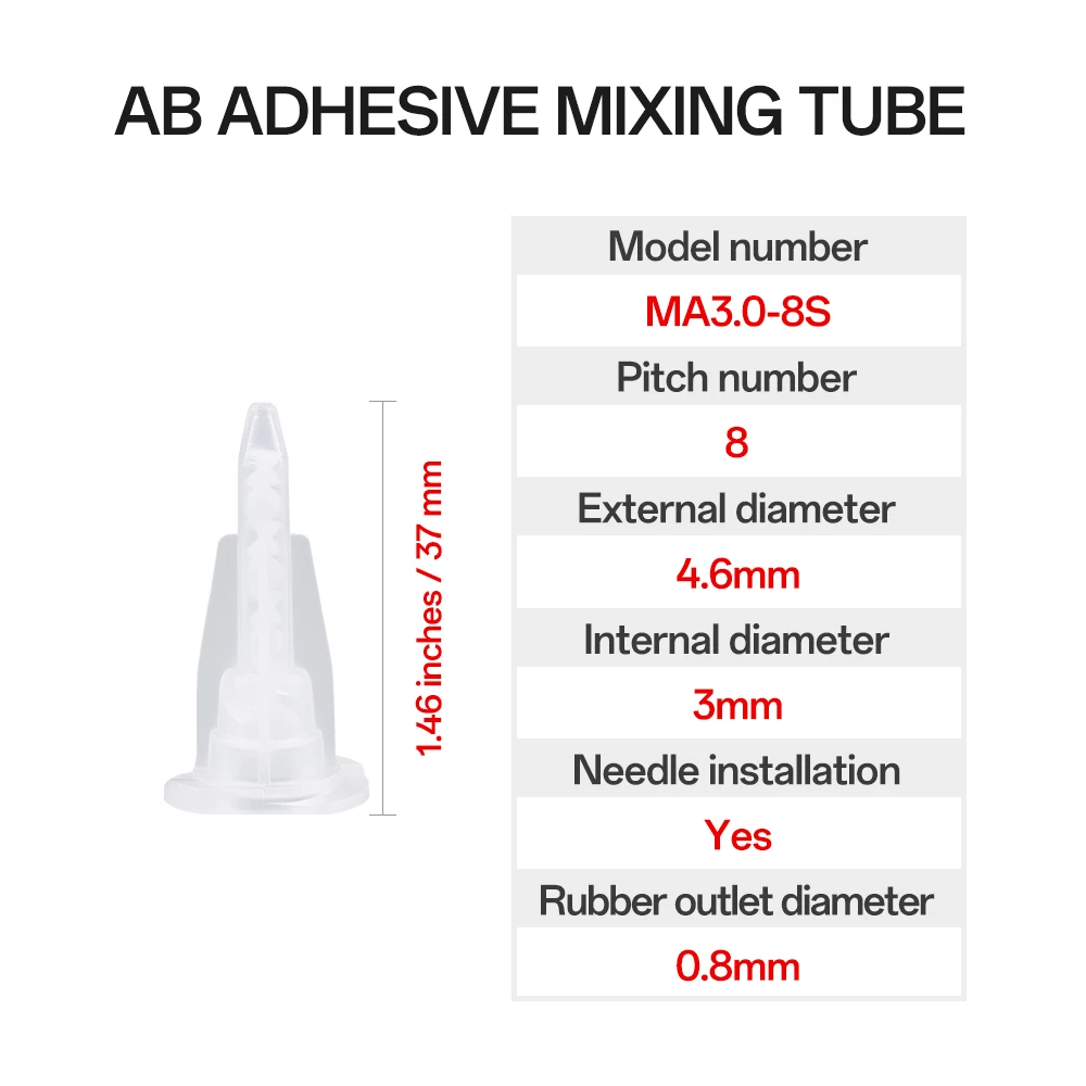 50/100pcs Static Mixer Nozzle Mixing Tip MA3.0-8S Epoxy Mixing Nozzle for 50ml Adhesive Two-Component Cartridges (1:1/1:2 Ratio)