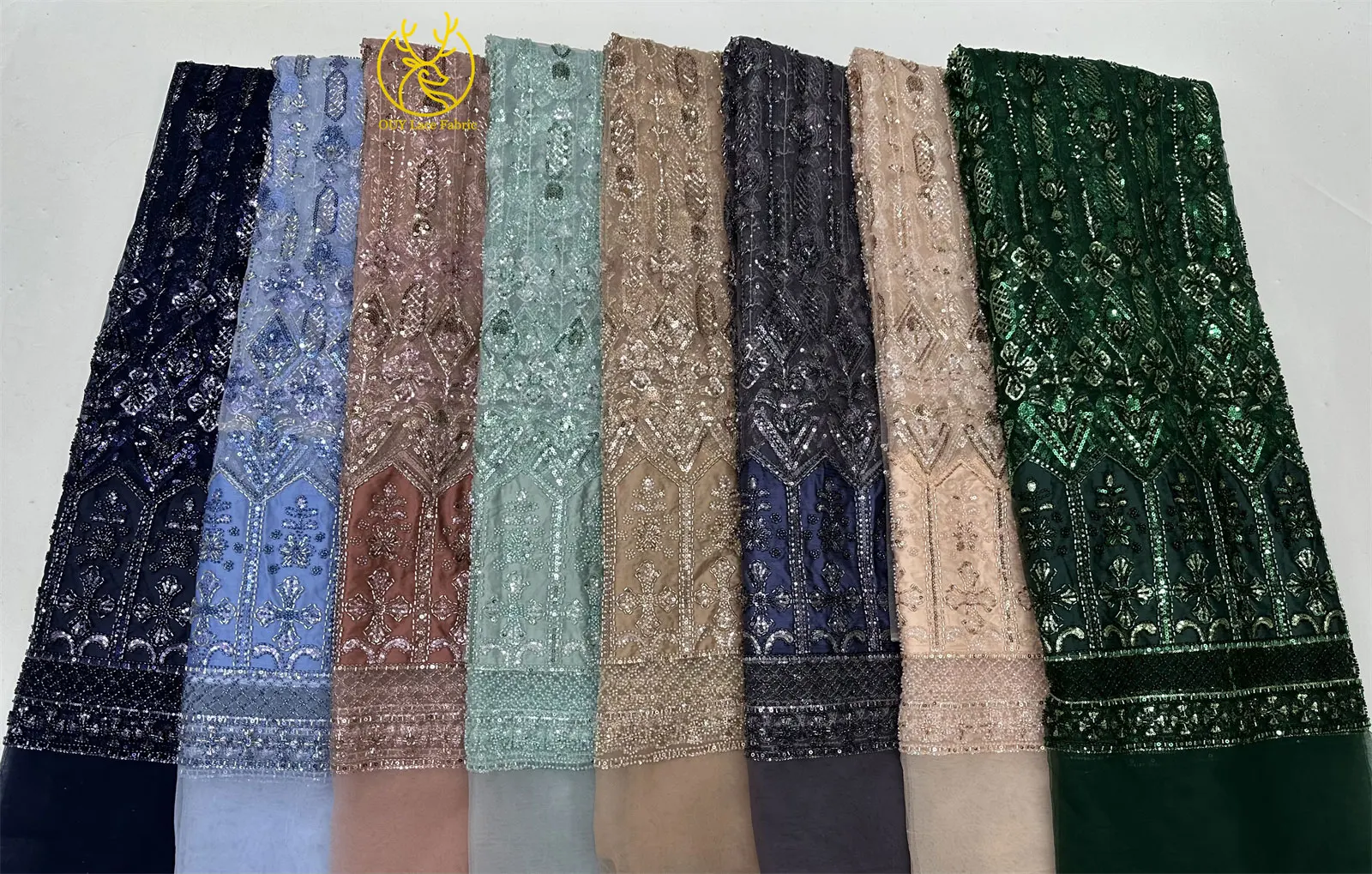 Luxuriöser französischer Pailletten-Spitzenstoff 2026 – Hochwertiger afrikanischer Perlen-Spitzenstoff, nigerianischer bestickter Stoff für Partykleider, 5 Yards – Detail 3