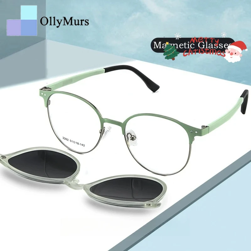 

OLLYMURS магнитные поляризационные солнцезащитные очки по рецепту для мужчин и женщин на клипсе в оправе ретро круглые очки для чтения оптические очки UV400