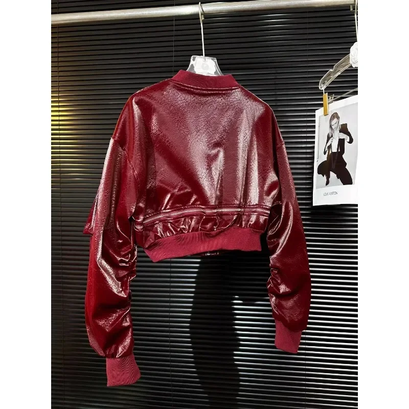 Locomotive Clothing Patent Leather Glossy Zipper PU Leather Jacket Fashionable Clip Gram Jacket Women's Leather Jackets Women