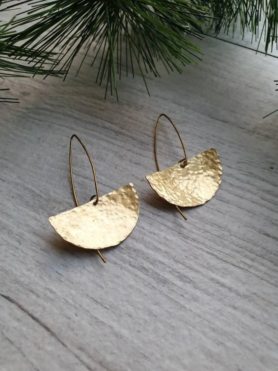 Minimalist Semi Circle Hammered Brass Earrings