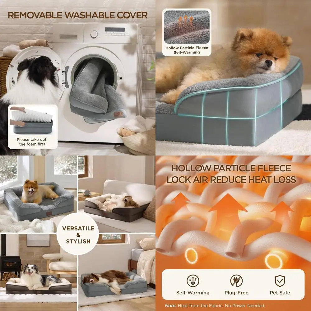 

Medium Orthopedic Dog Bed - Waterproof, Removable Cover, Non-Slip Base, Grey, Comfortable Pet Sofa for Medium Dogs