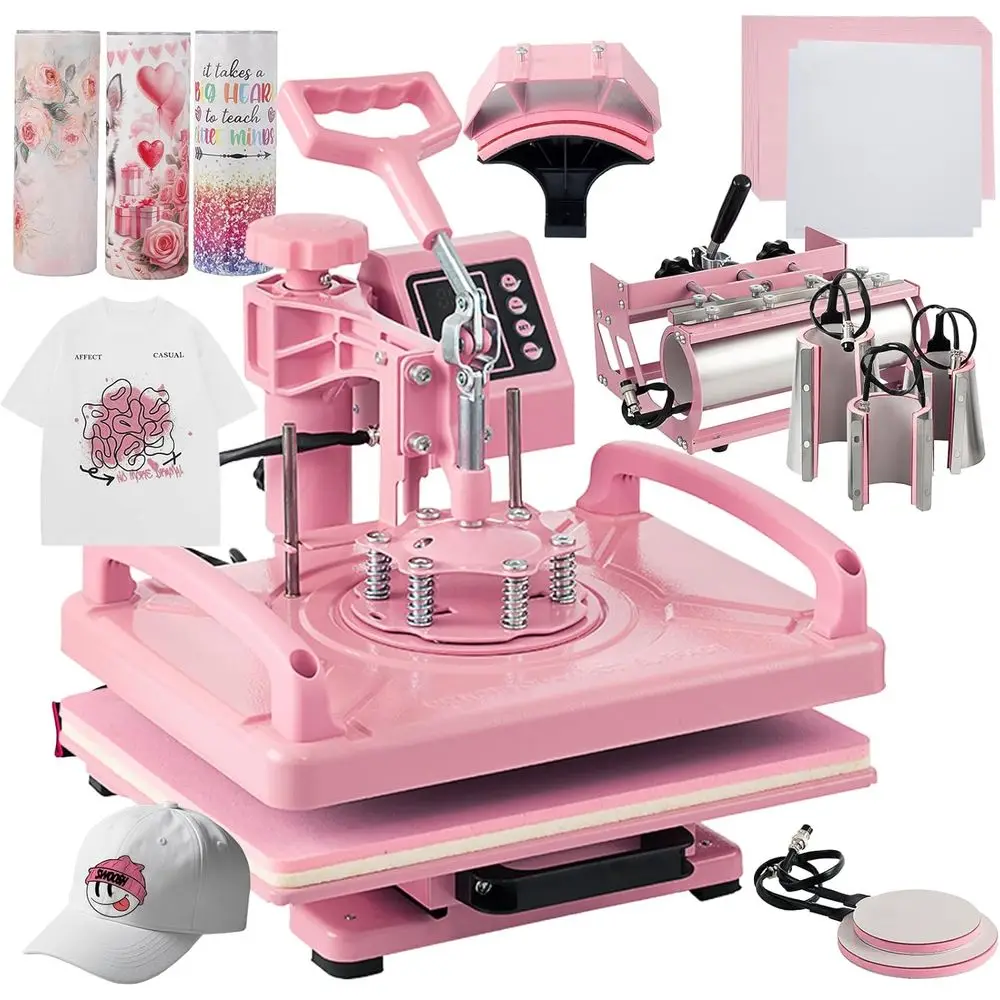 

8 in 1 Heat Prhine 12x15 Inch, Heat Prhine or T Shirts Hat Mug Plate 360° Swing Away, Sublimation Heat PrHeat Transer hine W/ 30