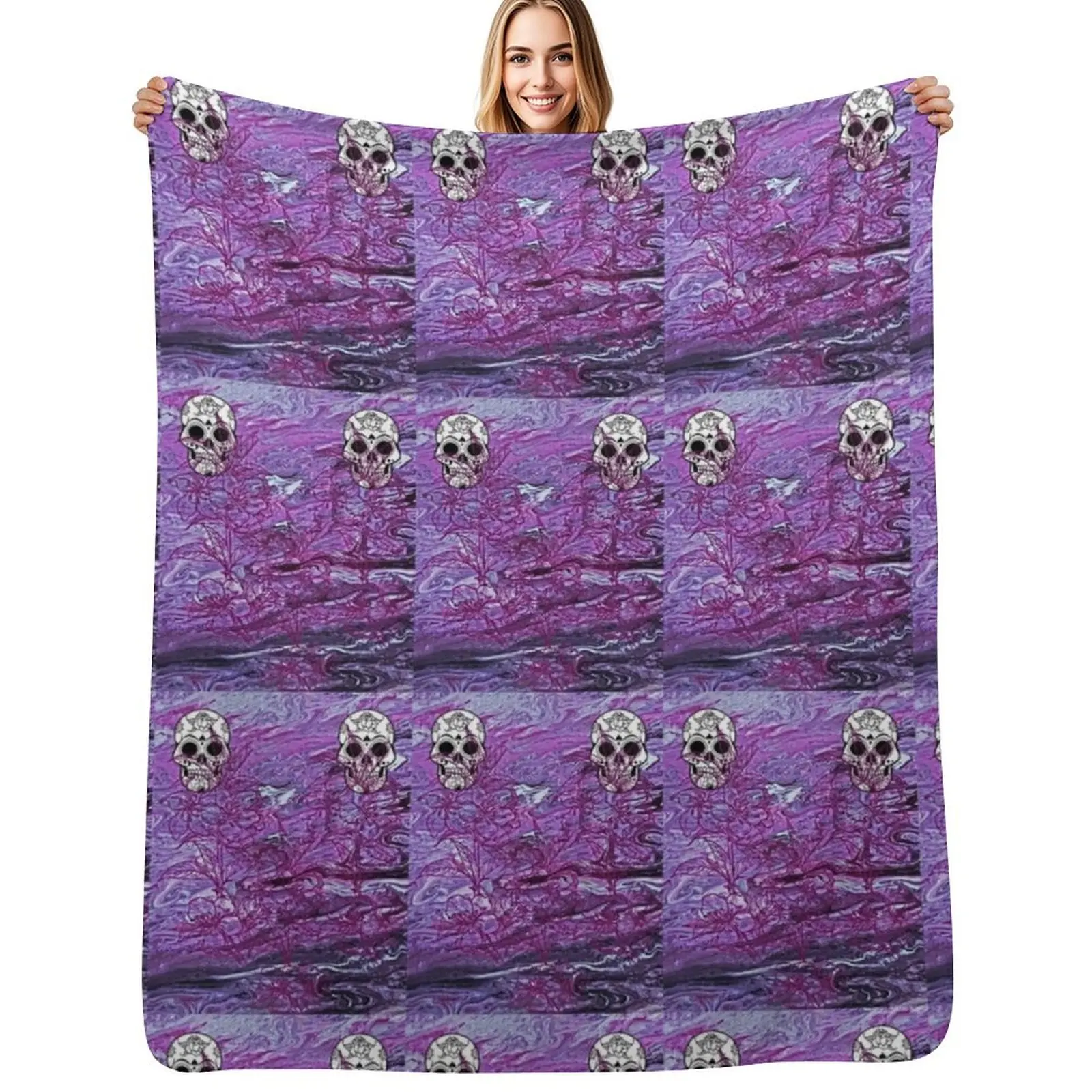 

Skulls and Roses Purple Throw Blanket Luxury St Thermal Hair Moving Blankets