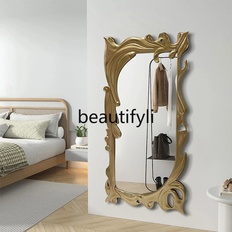 

French full-body mirror light luxury modern art full-length mirror household homewall-mounted special-shaped design floor mirror