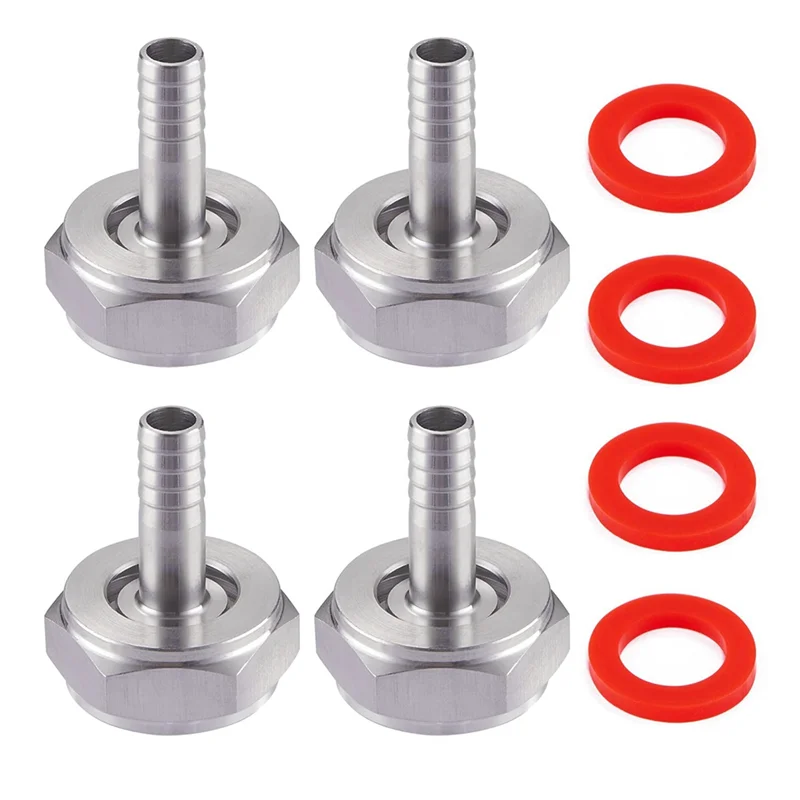 4PCS Stainless Steel Beer Coupler Fitting,Beer Connector Kit,Hex Nut 5/8 Inch G Thread x 5/16 Inch Barb