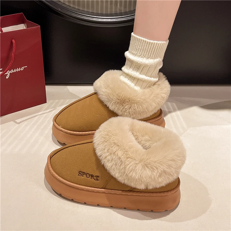 المرأة الشتاء الفراء الأحذية الذكور حذاء من الجلد منصة النعال المنزل الدافئة موضة في الهواء الطلق أساس سميكة الصوف الصوف أحذية بوت قصيرة #2