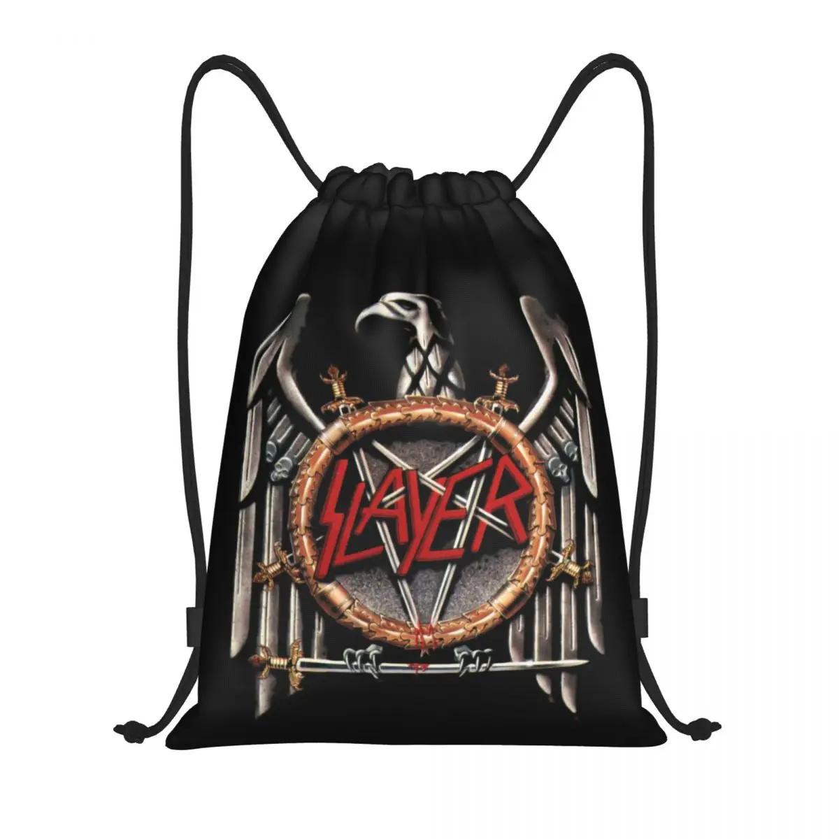 

Custom Heavy Metal Thrash Slayers Drawstring Bags Men Women Lightweight Rock Roll Band Sports Gym Storage Backpack
