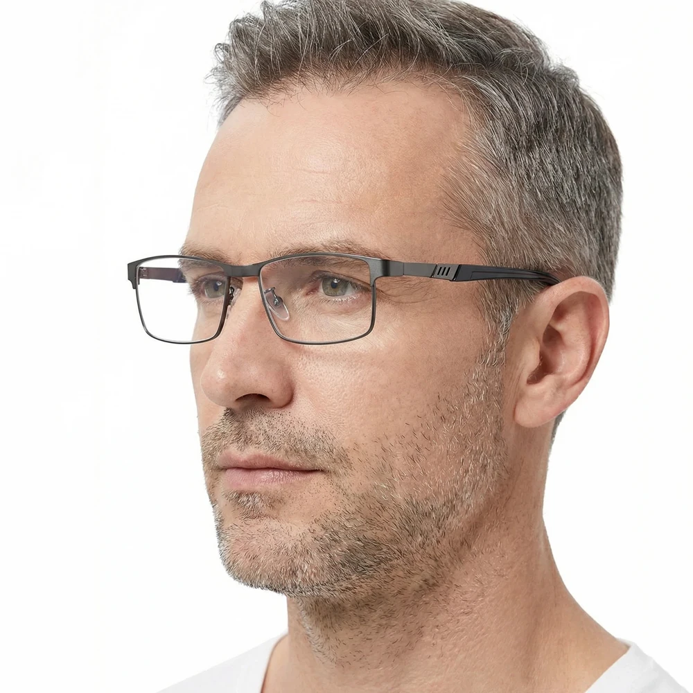 Luxus Metall Rechteck Lesebrille Männer Vintage Anti-blau Licht Presbyopie Brille Männlichen Mode-Business Lesebrille – Detail 1
