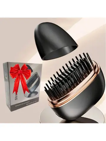 Mini Rechargeable Hair Straightener Brush: 3-Speed Temp Control, Anti-Scald Shell, Lightweight & Portable for Travel