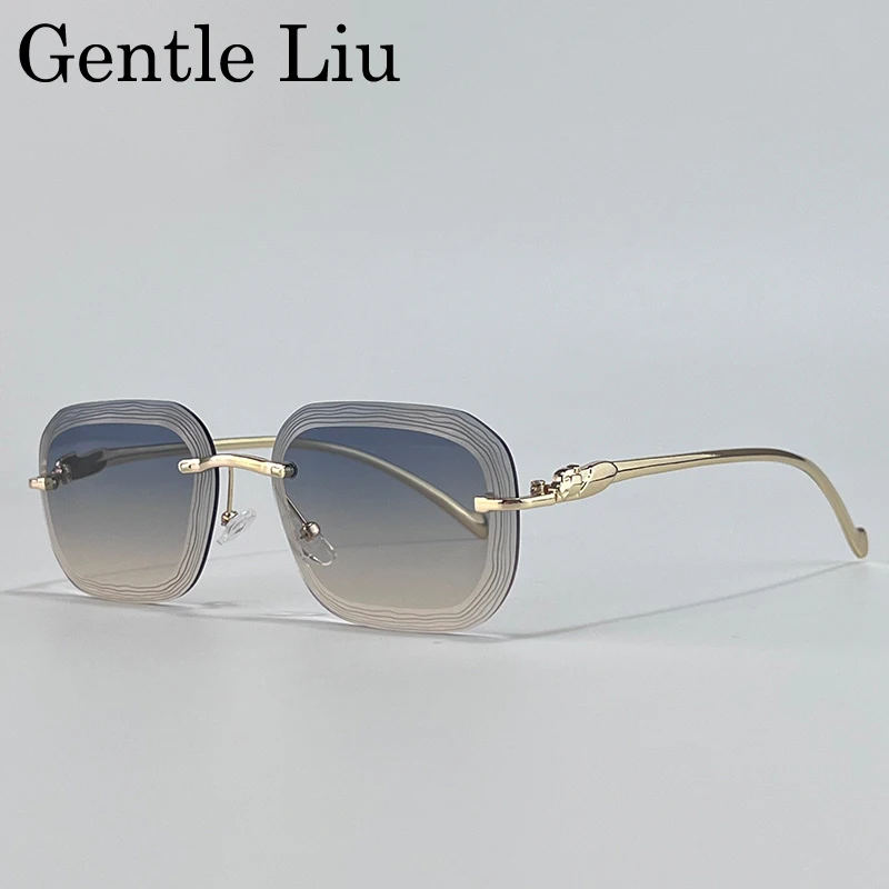 

Rimless Square Sunglasses Men 2025 Luxury Brand Unique Punk Frameless Sun Glasses For Male Traveling Eyewear Metal Frame Shades