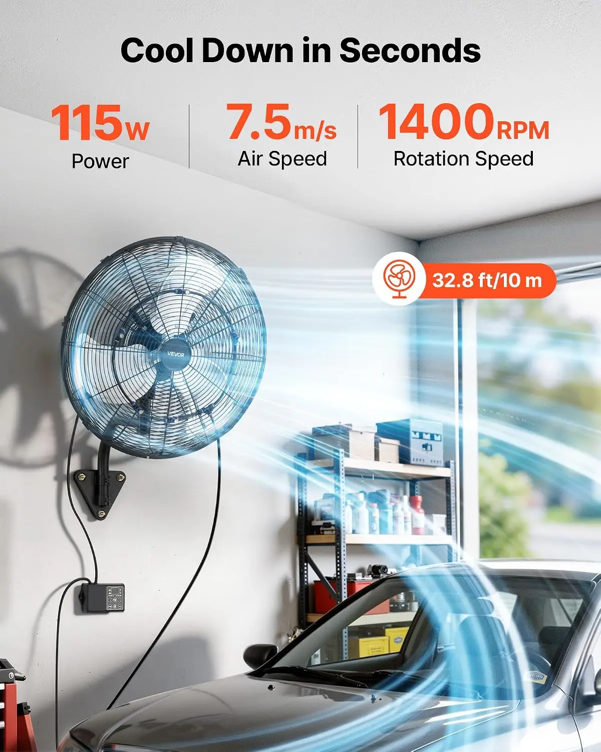 Wall Mount Fan, 20 in Wall Mounted Hanging Fan with Oscillating & Mist, Remote, IP44-rated, 3-Speed, 18h Timer, Temperature Cont