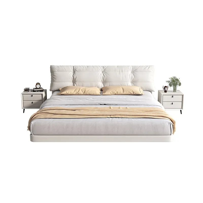 

Italian minimalist leather double bed, modern minimalist light luxury master bedroom fairy suspended bed