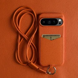 Luxury Lanyard Genuine Leather Case For Google Pixel 9 Pro 8Pro 8A 7pro 6pro 6A Crossbody Strap Card Slot Phone Cover Coque