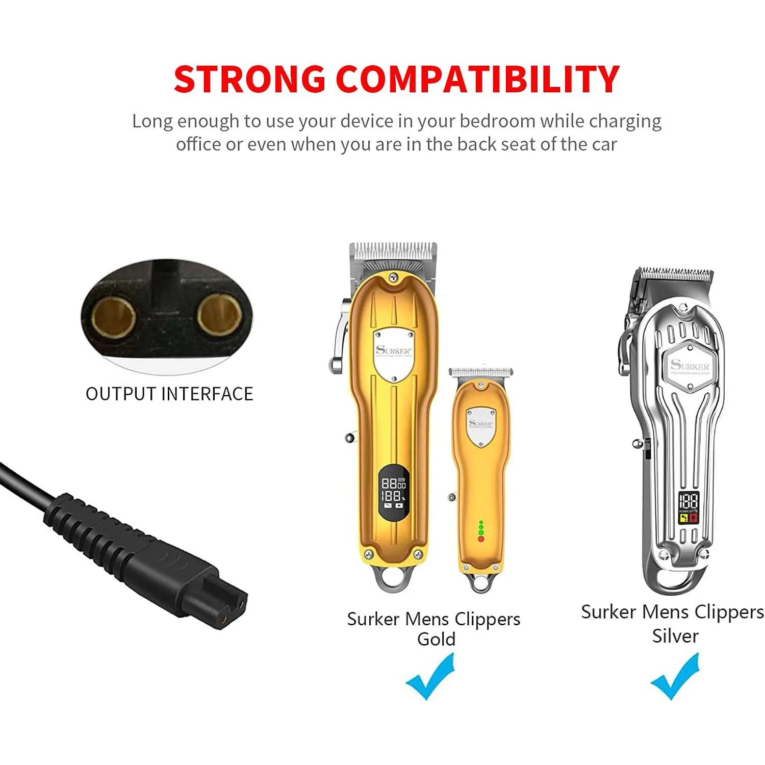 Hair Clipper Charger Cord Compatible with SURKER Mens Hair Grooming Trimmer K7S K7S-Silver K7S-Gold K9S SK-1616 Replacement Powe