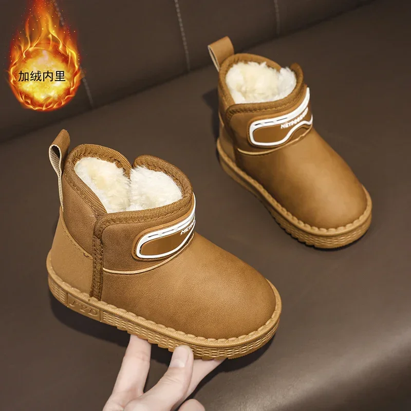 Winter New Kids Snow Boots Thick Warm Cotton Shoes Boys Girls Leather Water Proof Non-slip Children baby Plus Velvet Plush Boots