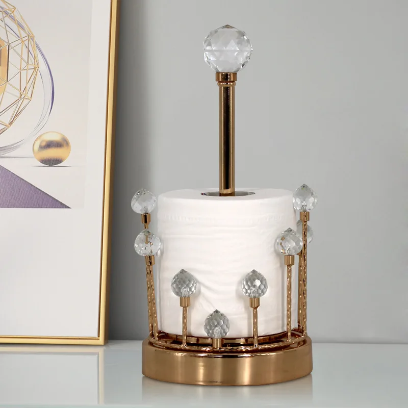 

Luxury Crystal Paper Towel Holder WC Paper Stand Rack Gold Toilet Roll Holder Metal Art Bathroom Decor Kitchen Table Accessories