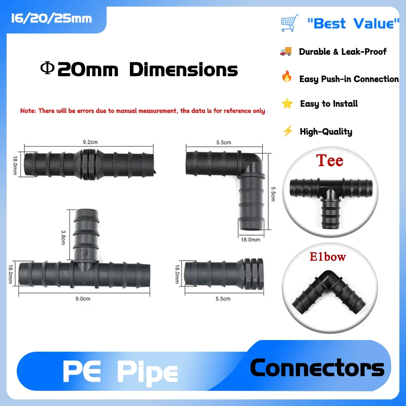 

PE Pipe Tubing Hose Fitting Accessory 16/20/25mm Pagoda Tee Connector Watering 3-Ways for Garden Micro Drip Irrigation 1/2''