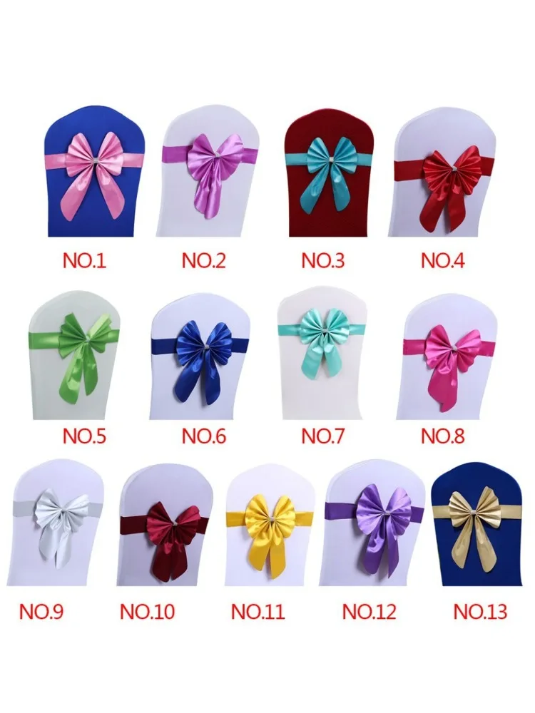Elastic Mercerized Leather Rabbit Bow Spandex Stretch Chair Bows Cover Sash Bands for Wedding Party Hotel Decoration Decor
