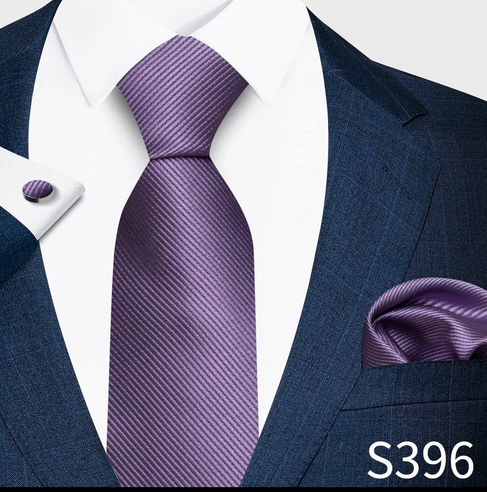 This Classic Solid-Color Men's Tie, Pocket Square, and Cufflinks 3-Piece Set Is Suitable for Business Occasions, Weddings, Parti