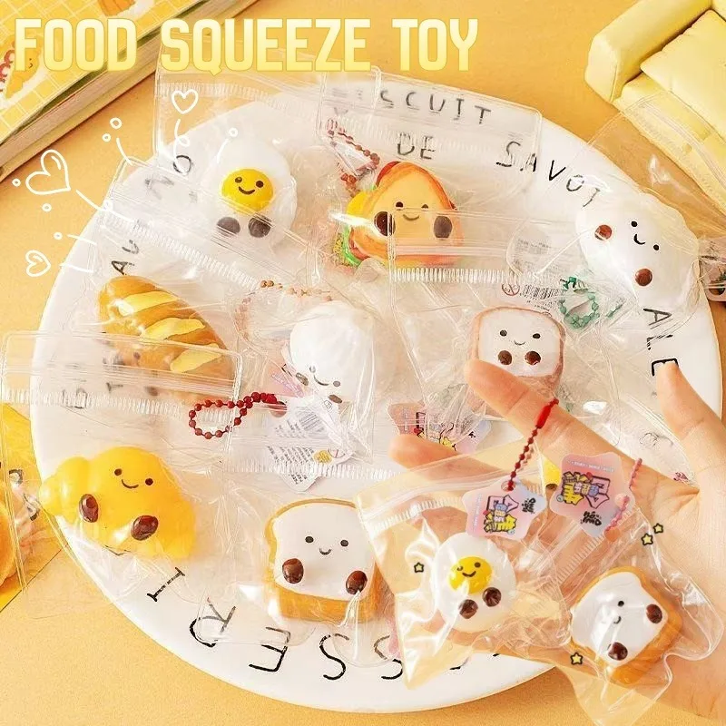 5 Piezas de Juguetes Sensoriales Antiestrés de Descompresión, Mini Juguetes de Compresión con Forma de Comida de Dibujos Animados, Lindos y Divertidos, Colgante para Llavero para Adultos