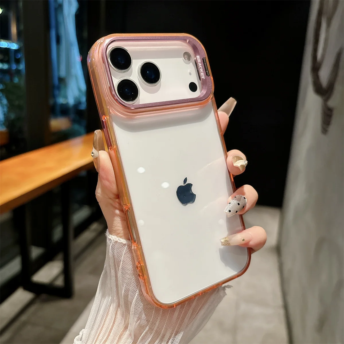 Transparente Hartschalen-Handyhülle für iPhone 18 17 Air 16 15 Plus 14 13 12 Pro Max mit Metallhalterung, Stoßfeste Schutzhülle – Detail 4