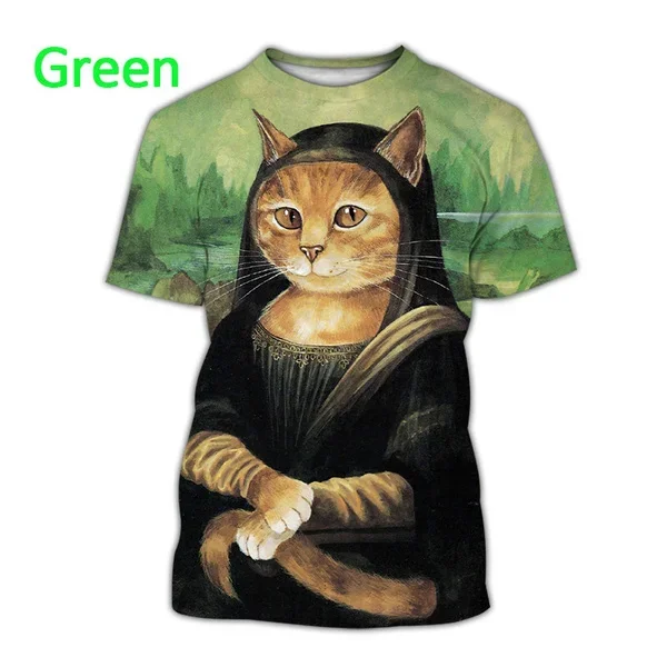 Camiseta unissex de gato gola redonda pulôver estilo de rua engraçado, impressão 3D criativa casual animal fofo, moda verão