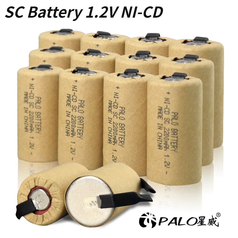 PALO 2200mAh Rechargeable 1.2V NICD SC Battery 1.2 Volts Sub C NI-CD Cell With Welding Tabs for Electric Drill Screwdriver