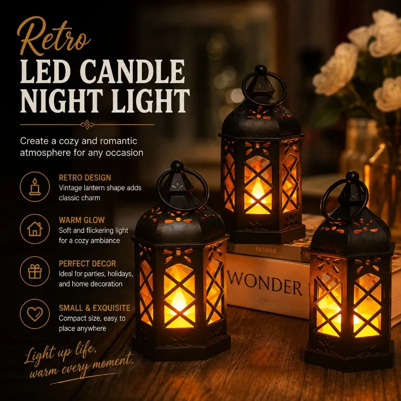 Retro LED Electronic Candle Light Creative Luminous Night Light Suitable for Indoor Holiday Party Atmosphere Ligh Small Ornament