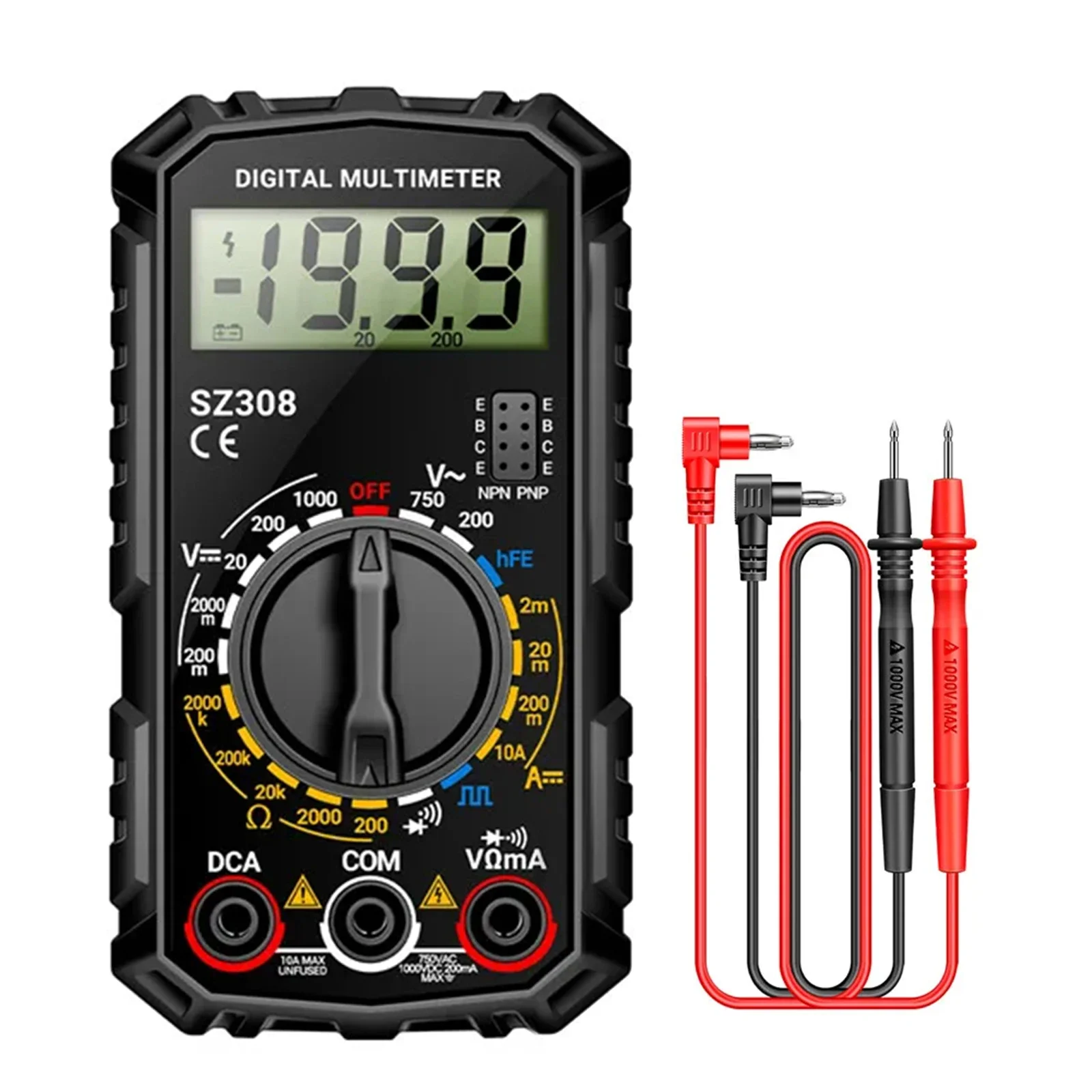 SZ308 Digital Multimeter Voltage Resistance Meter AC/DC Voltage Current Tester Voltmeter Ammeter Meter LCD Backlight Tester