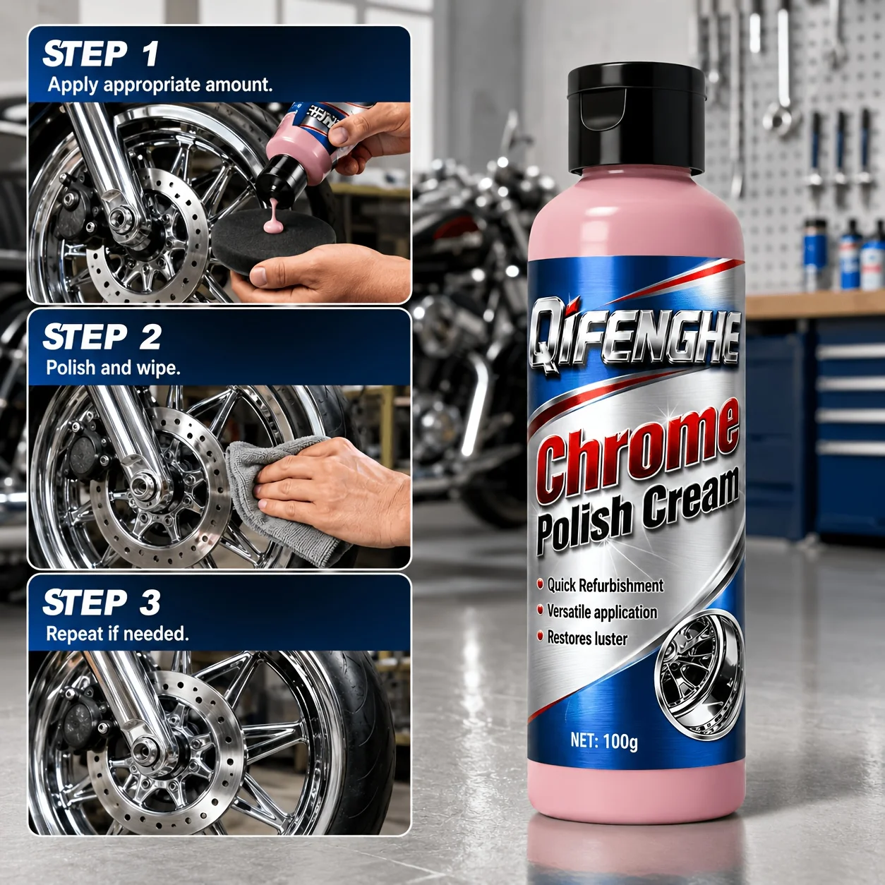 100g Chrome Polish Cream - Quick Polishing Compound That Cleans Protects And Gives a Long Lasting Glow to Your Chrome Accessorie view 5